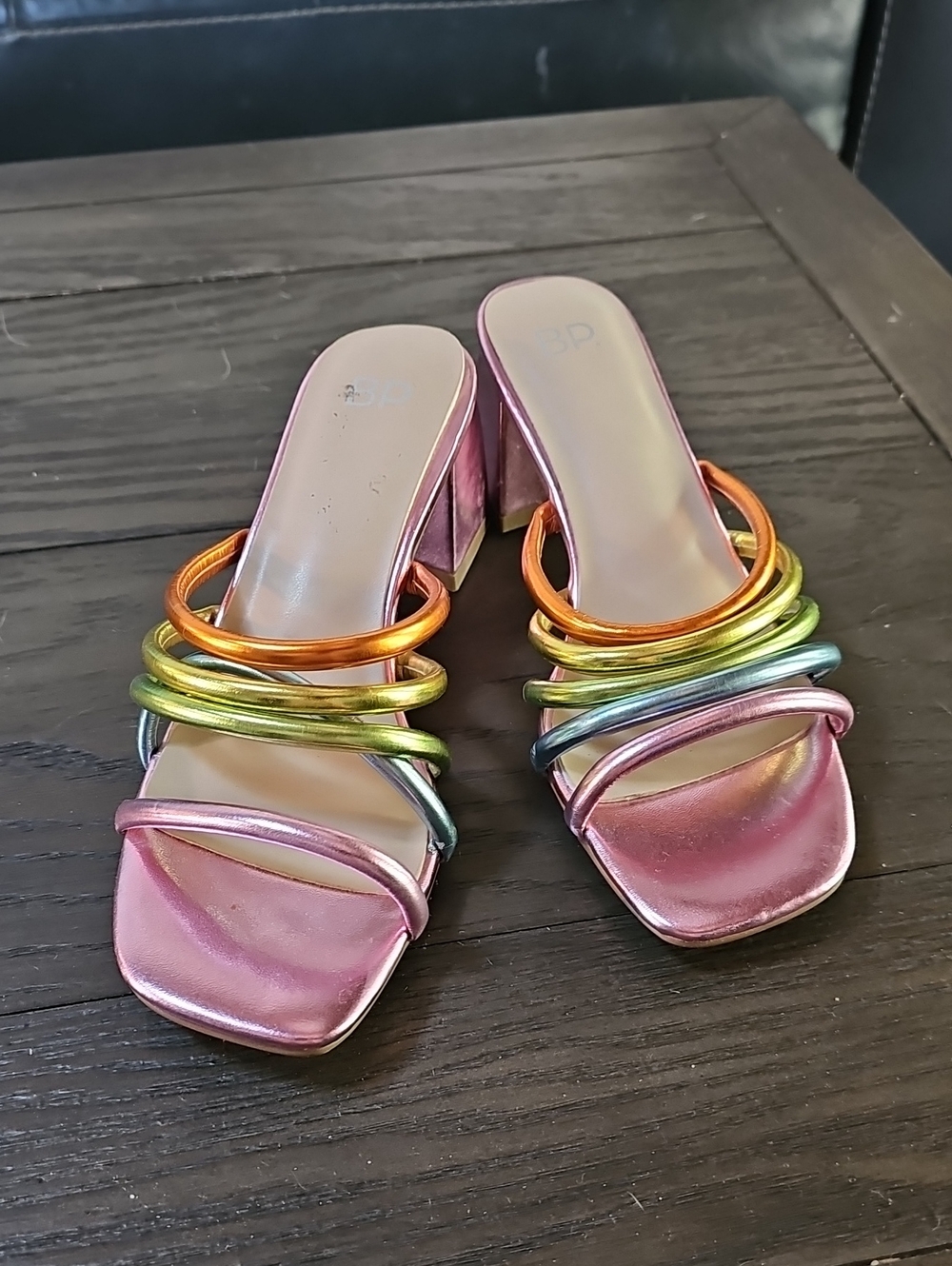 bp Metallic Pink Multi-Ring Block Heel Sandals